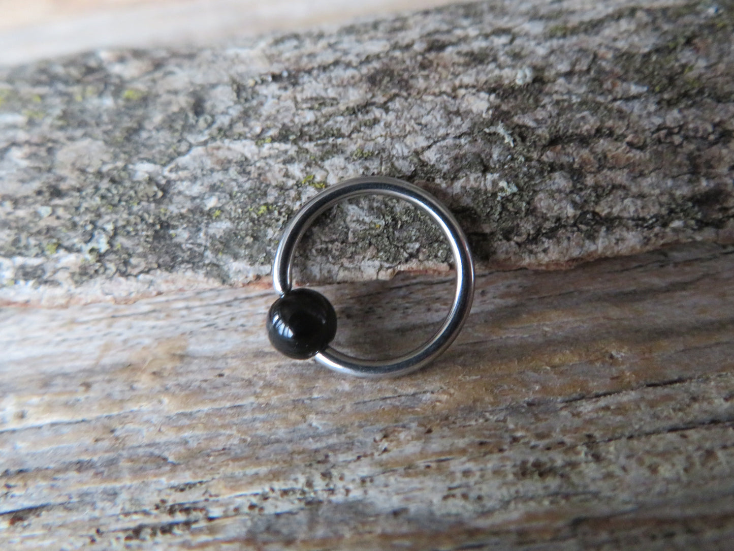 Black Obsidian Natural Volcanic Glass Surgical Steel CBR Ring