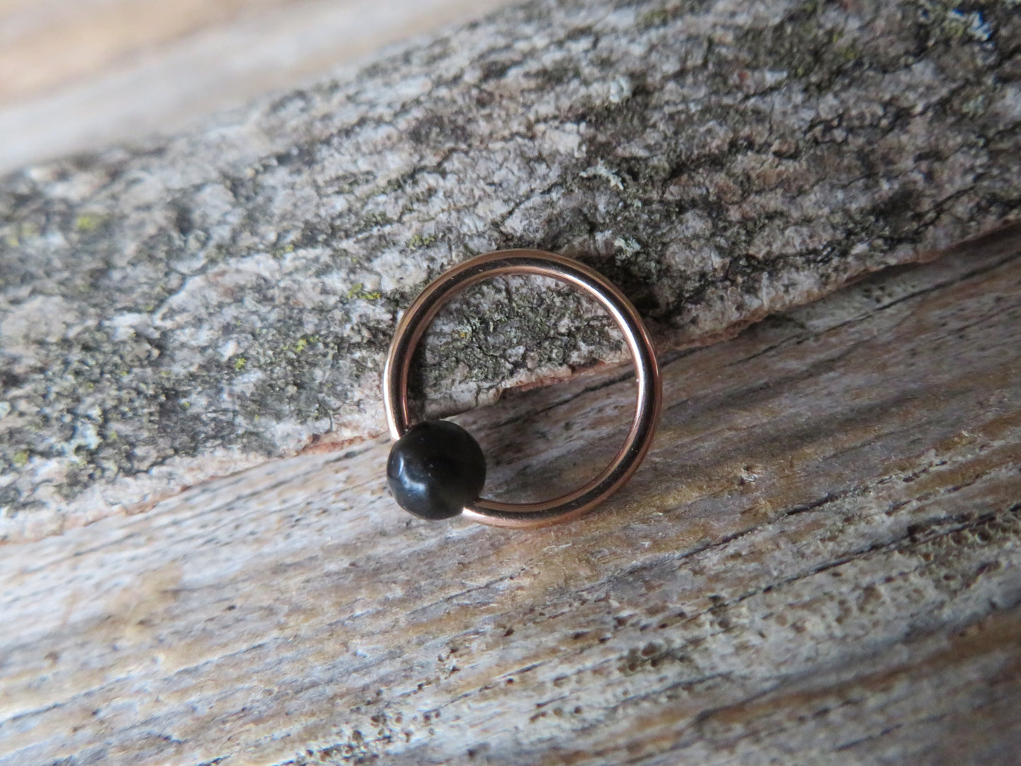 Black Obsidian Natural Volcanic Glass Rose Gold Titanium Ion Plated CBR Ring