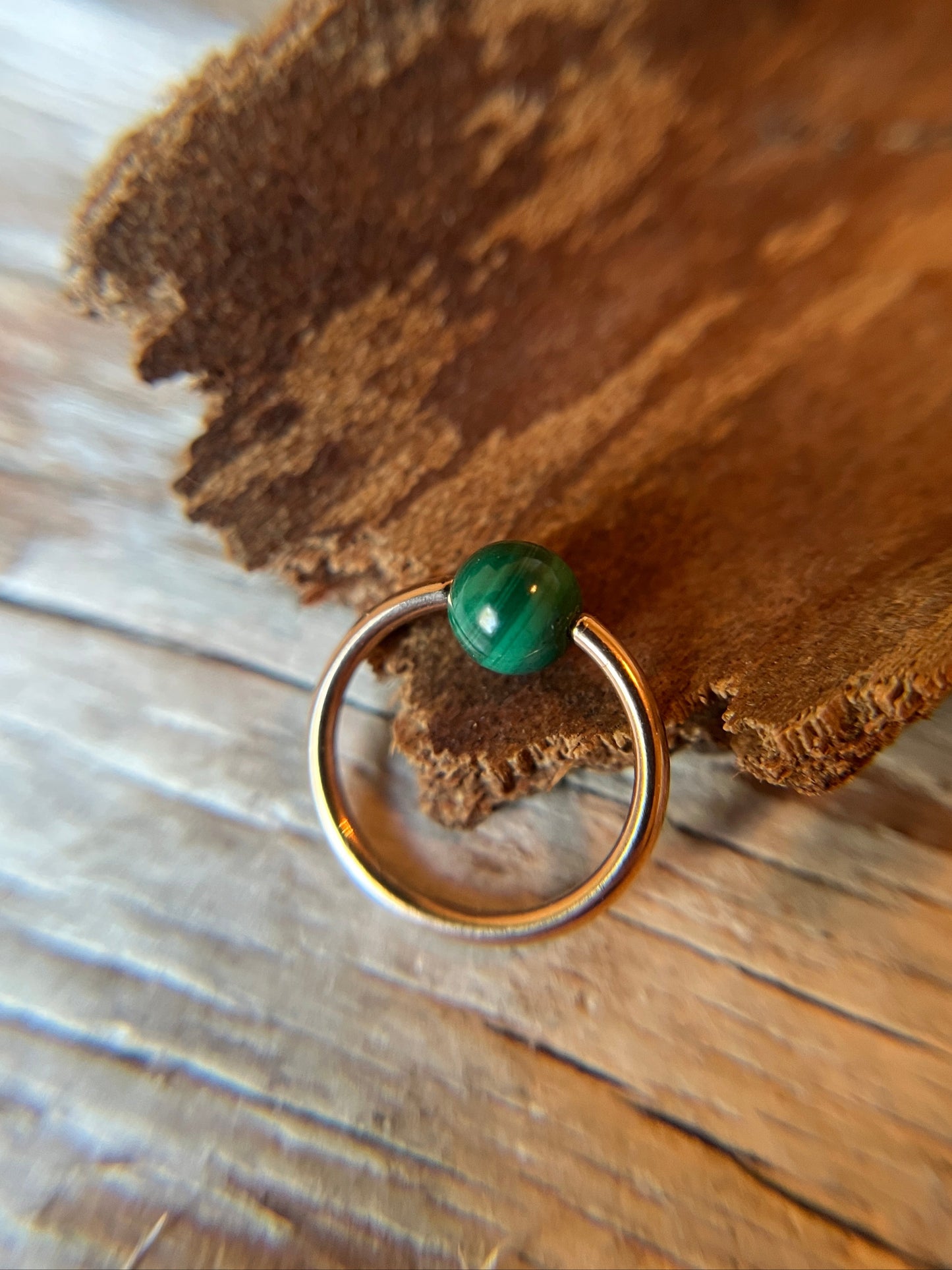 Malachite Genuine Natural Stone Rose Gold Titanium Ion Plated CBR Ring