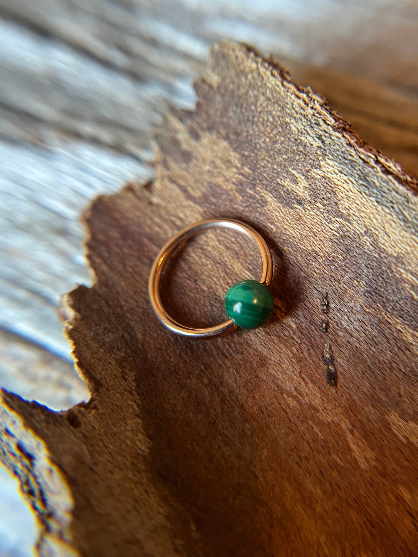 Malachite Genuine Natural Stone Rose Gold Titanium Ion Plated CBR Ring