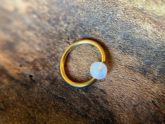 Moonstone Natural Stone Gold Titanium Ion Plated CBR Ring