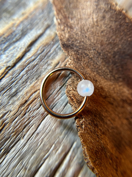 Moonstone Natural Stone Rose Gold Titanium Ion Plated CBR Ring