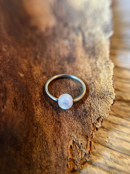 Moonstone Natural Stone ASTM F-136 Implant Grade Titanium CBR Ring