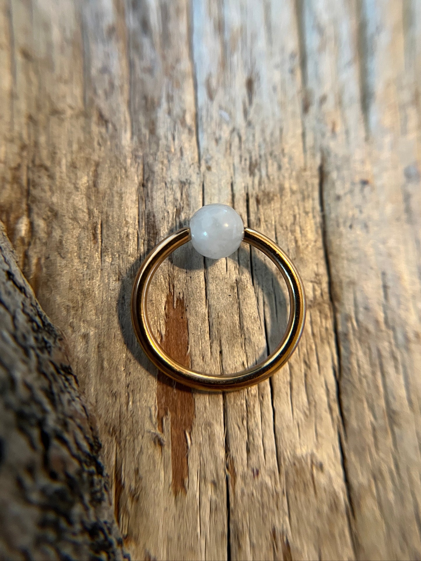 Aquamarine Natural Stone Rose Gold Titanium Ion Plated CBR Ring