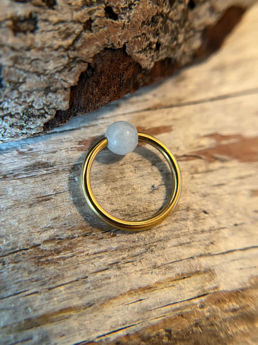 Aquamarine Natural Stone Gold Titanium Ion Plated CBR Ring