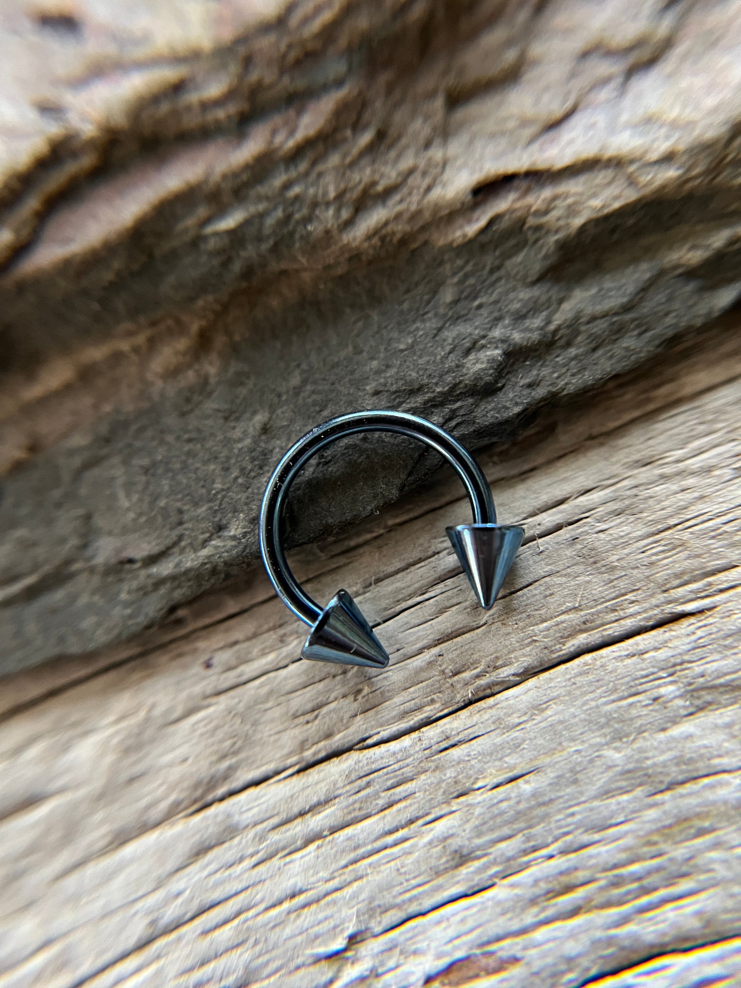 Light Blue Titanium Plated Pick Your Spike Length 16G Horseshoe Ring