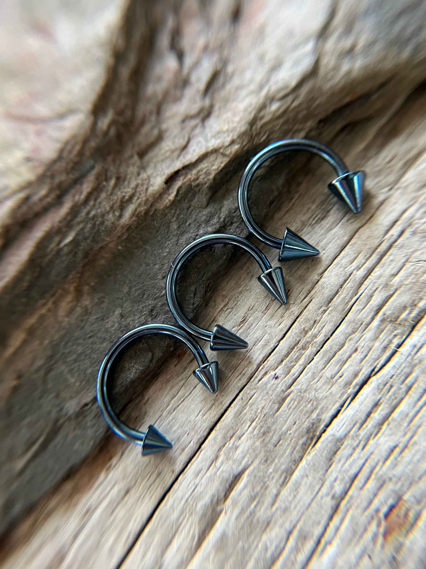 Light Blue Titanium Plated Pick Your Spike Length 16G Horseshoe Ring