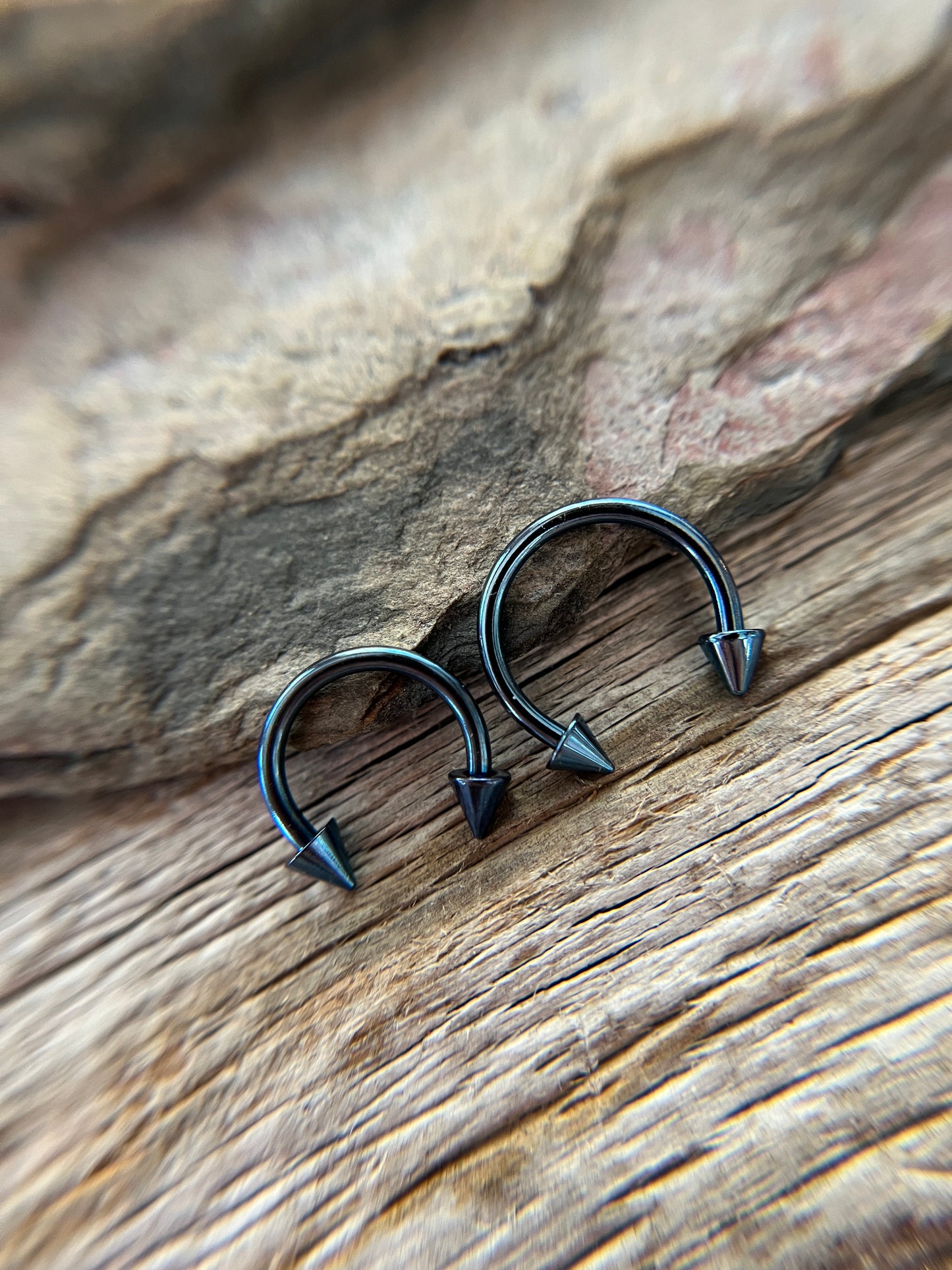 Light Blue Titanium Plated Pick Your Spike Length 16G Horseshoe Ring