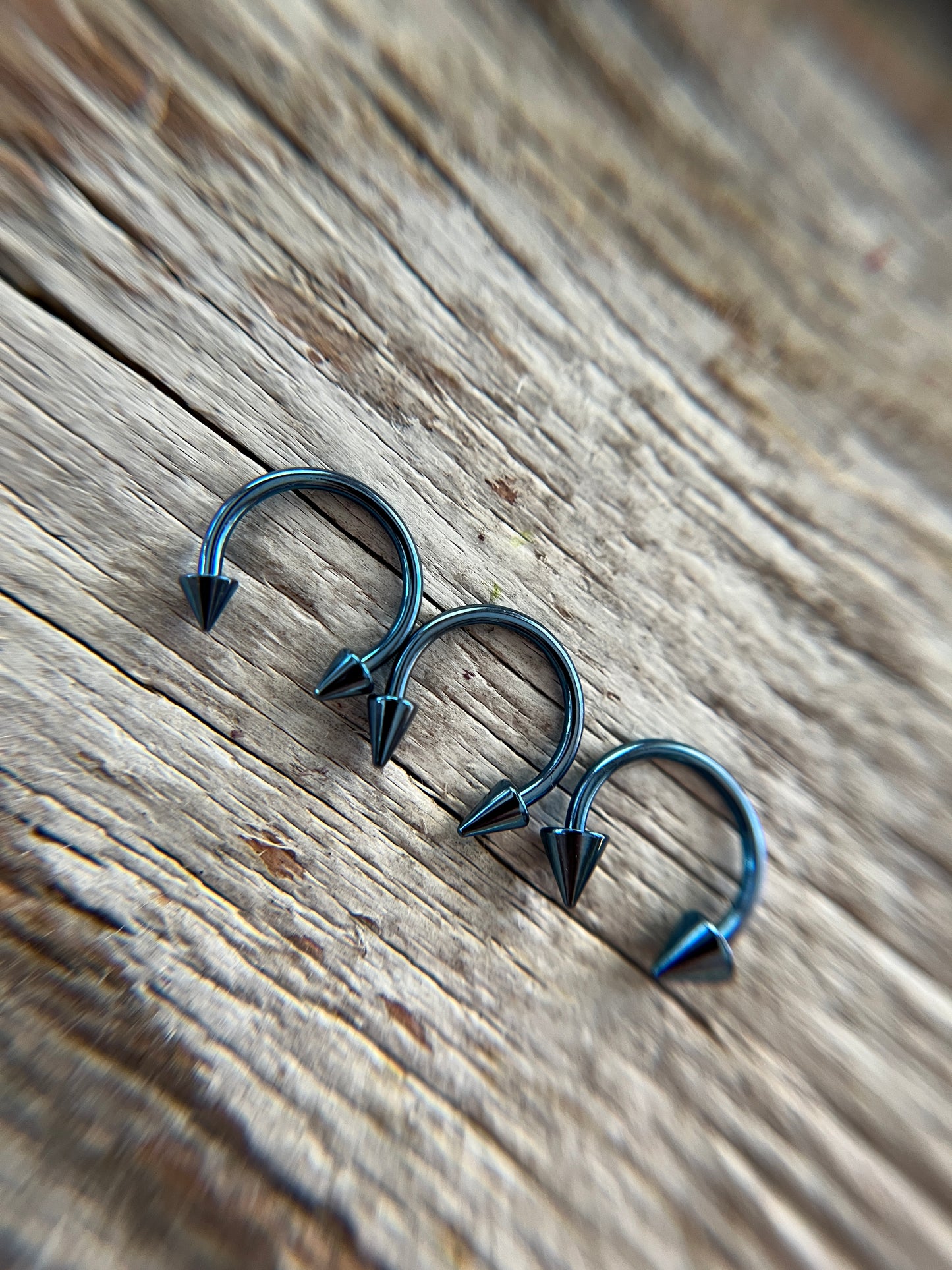 Light Blue Titanium Plated Pick Your Spike Length 16G Horseshoe Ring