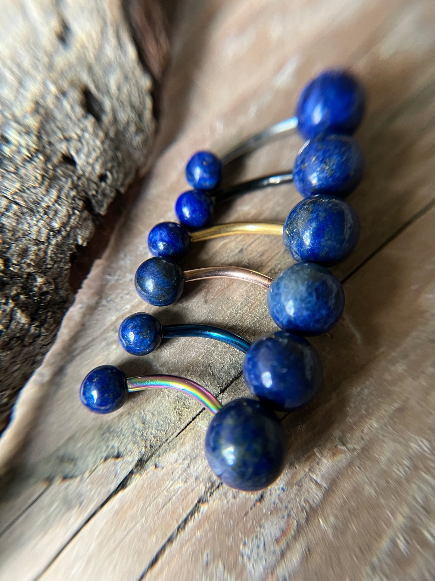 Pick Your Finish Color Lapis Lazuli Natural Stone 14G Curved Barbell