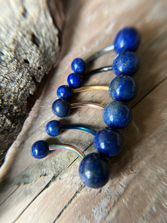 Pick Your Finish Color Lapis Lazuli Natural Stone 14G Curved Barbell