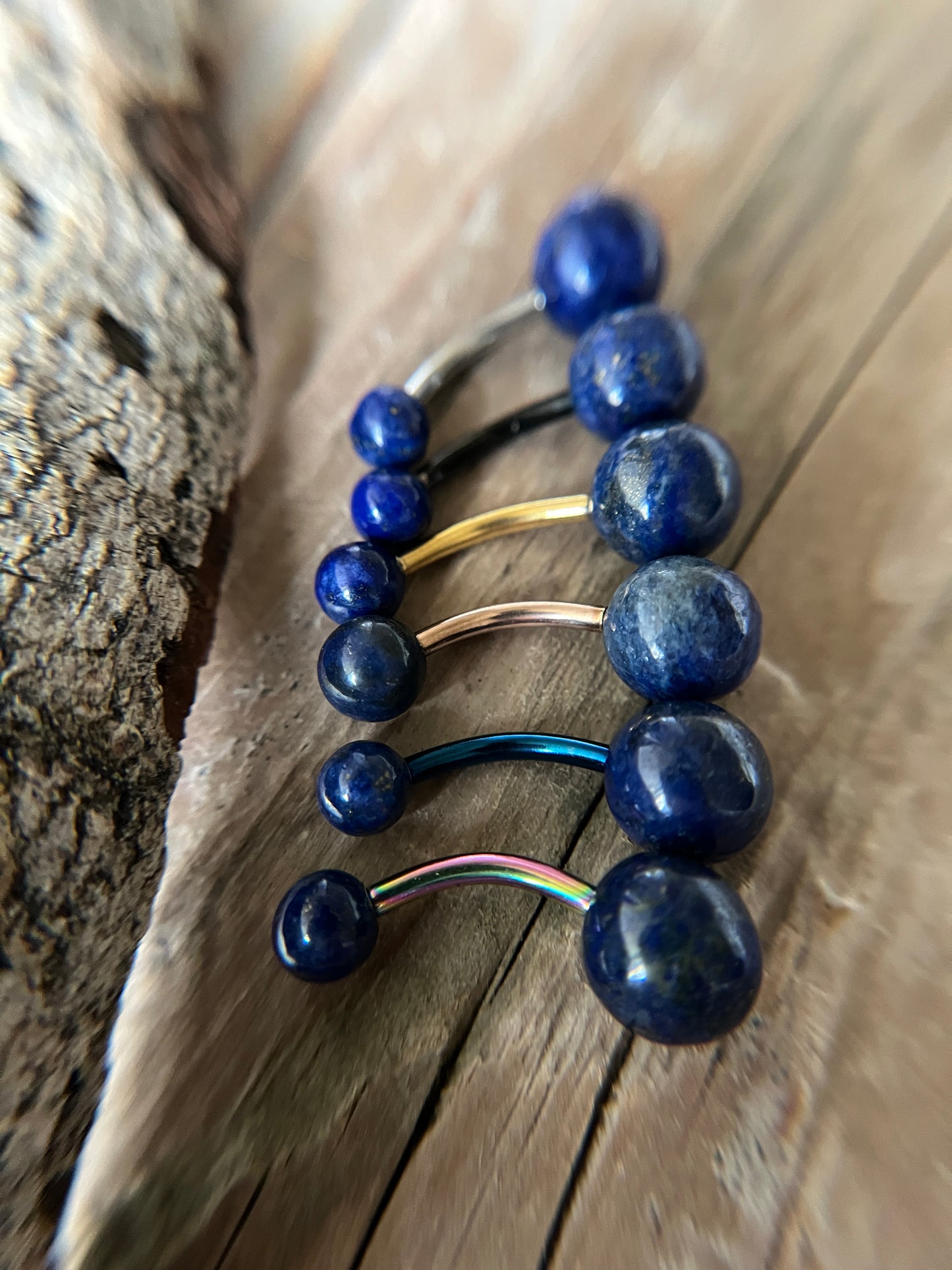 Pick Your Finish Color Lapis Lazuli Natural Stone 14G Curved Barbell