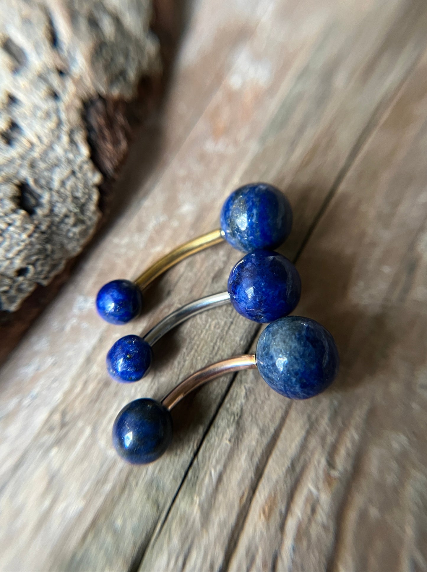 Pick Your Finish Color Lapis Lazuli Natural Stone 14G Curved Barbell