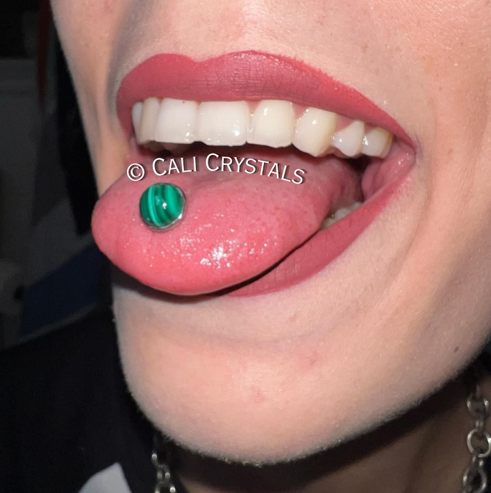 Malachite Genuine Natural Stone Tongue Piercing Barbell