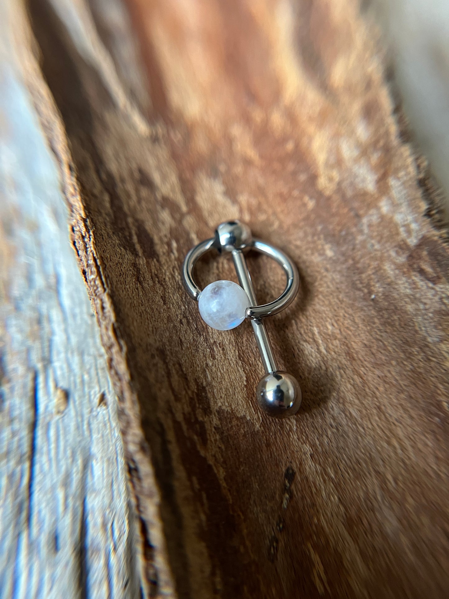 Moonstone Natural Stone Slave Knocker Tongue Barbell