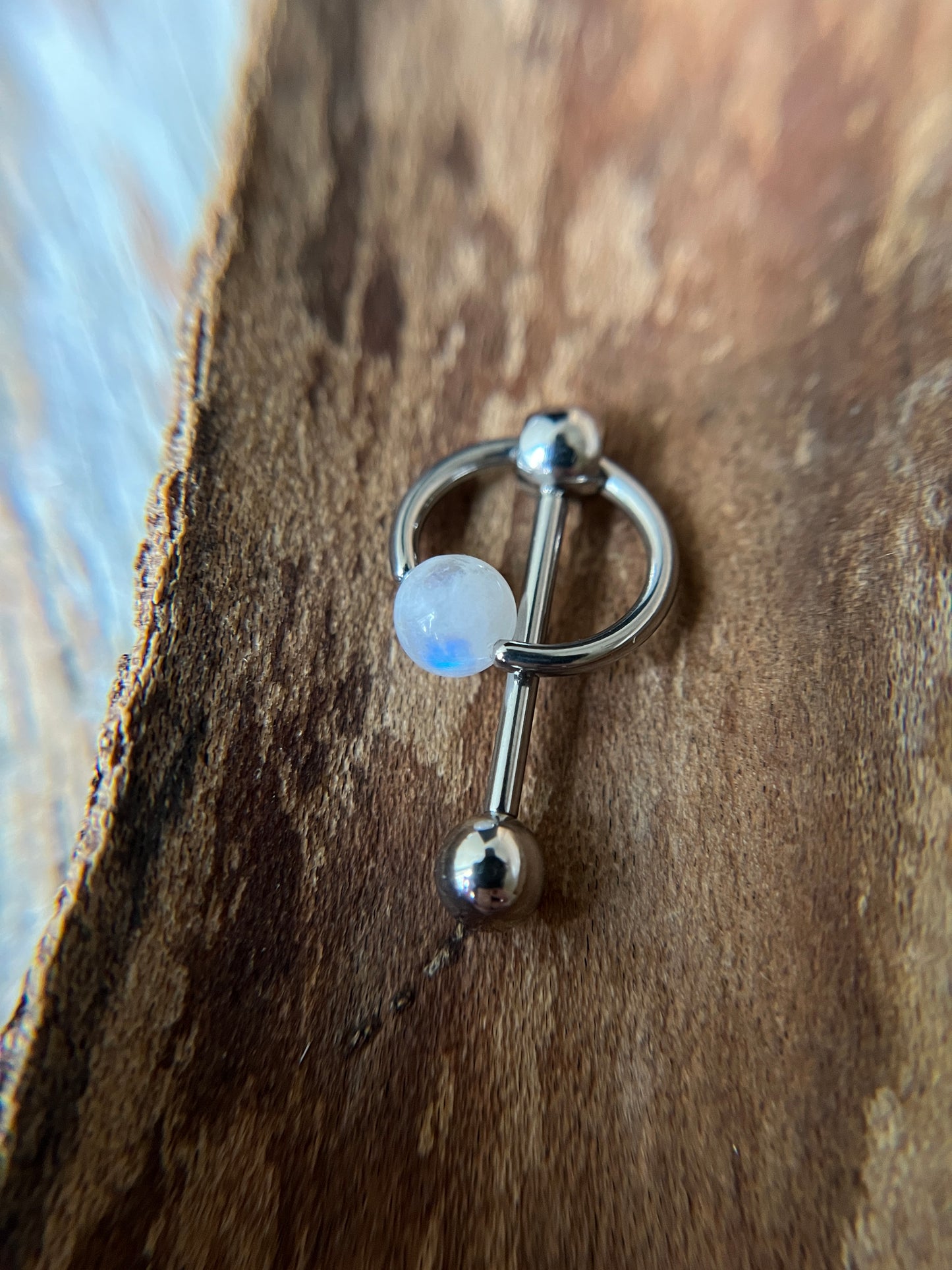 Moonstone Natural Stone Slave Knocker Tongue Barbell