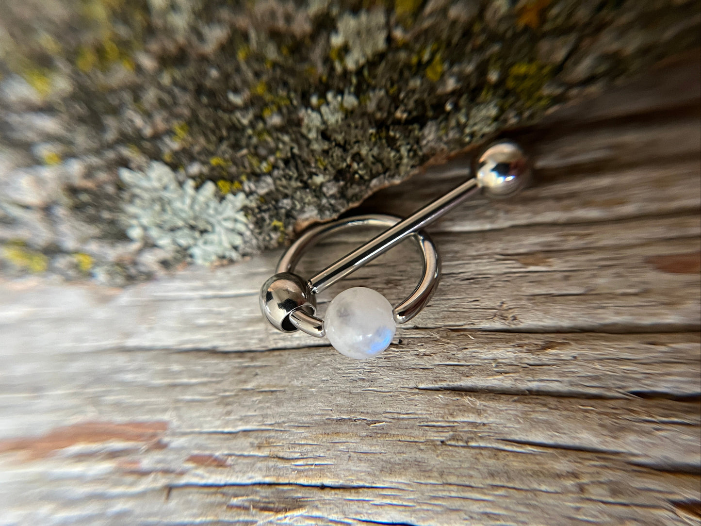 Moonstone Natural Stone Slave Knocker Tongue Barbell