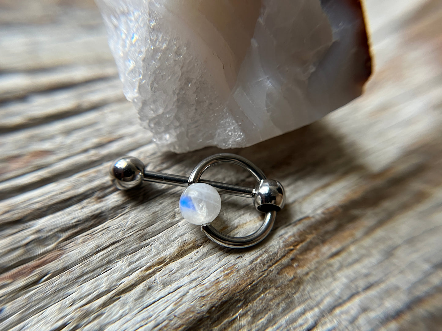 Moonstone Natural Stone Slave Knocker Tongue Barbell