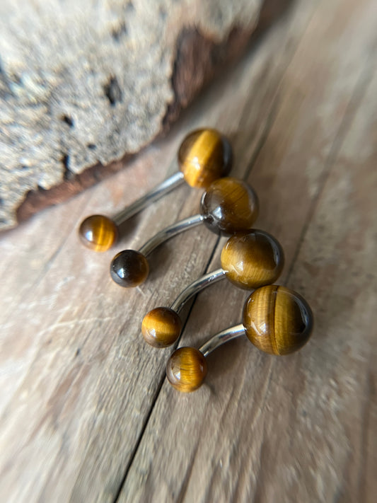 Yellow Tiger's Eye Natural Stone 14G Surgical Steel Curved Barbell