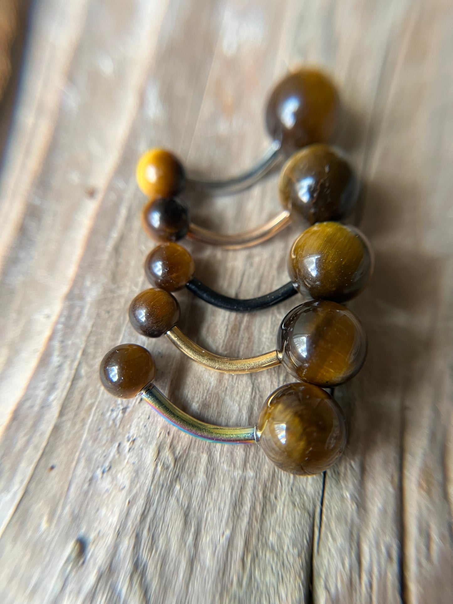 Pick Your Finish Color Yellow Tiger's Eye Natural Stone 14G Curved Barbell