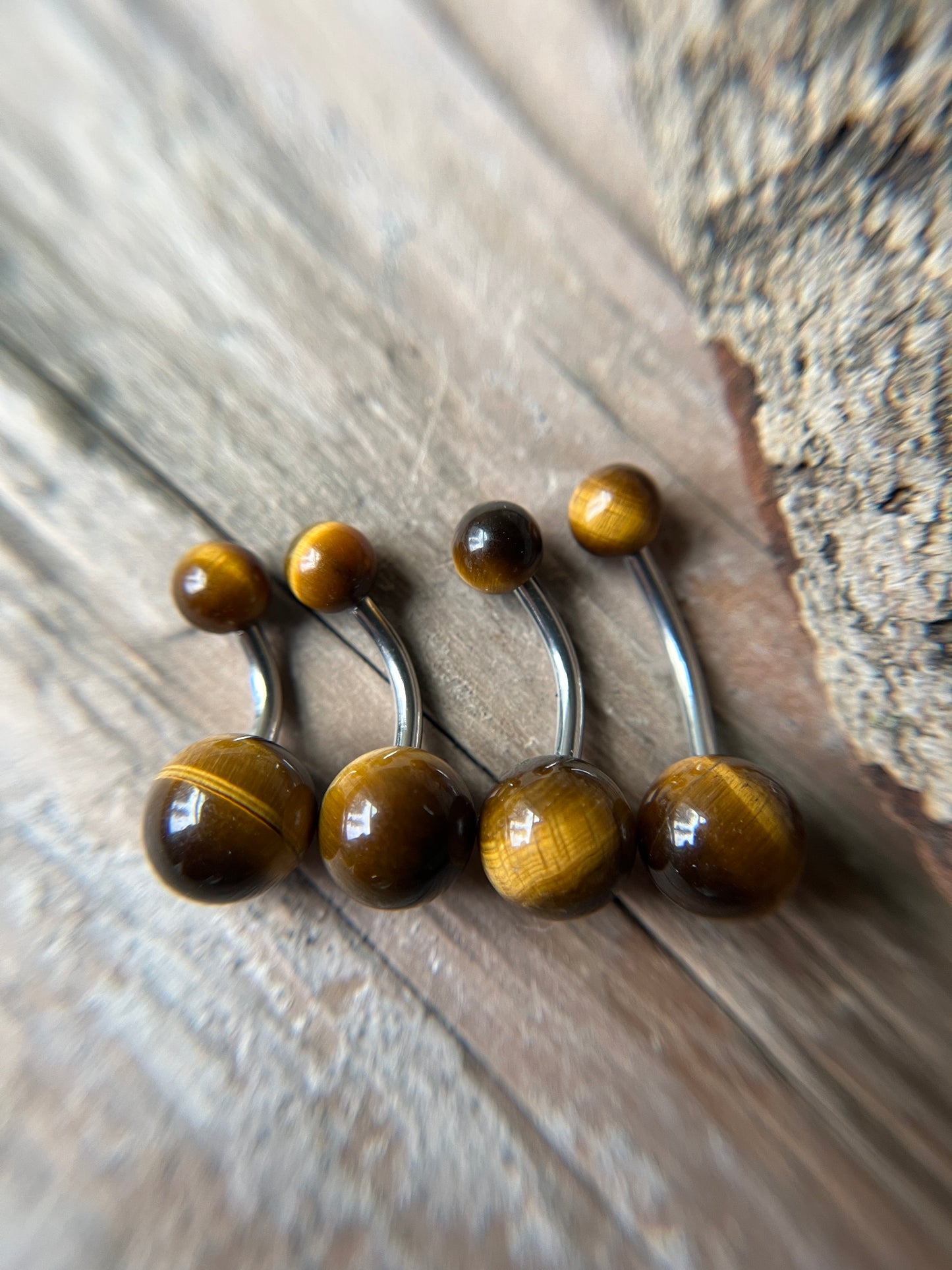 Pick Your Finish Color Yellow Tiger's Eye Natural Stone 14G Curved Barbell