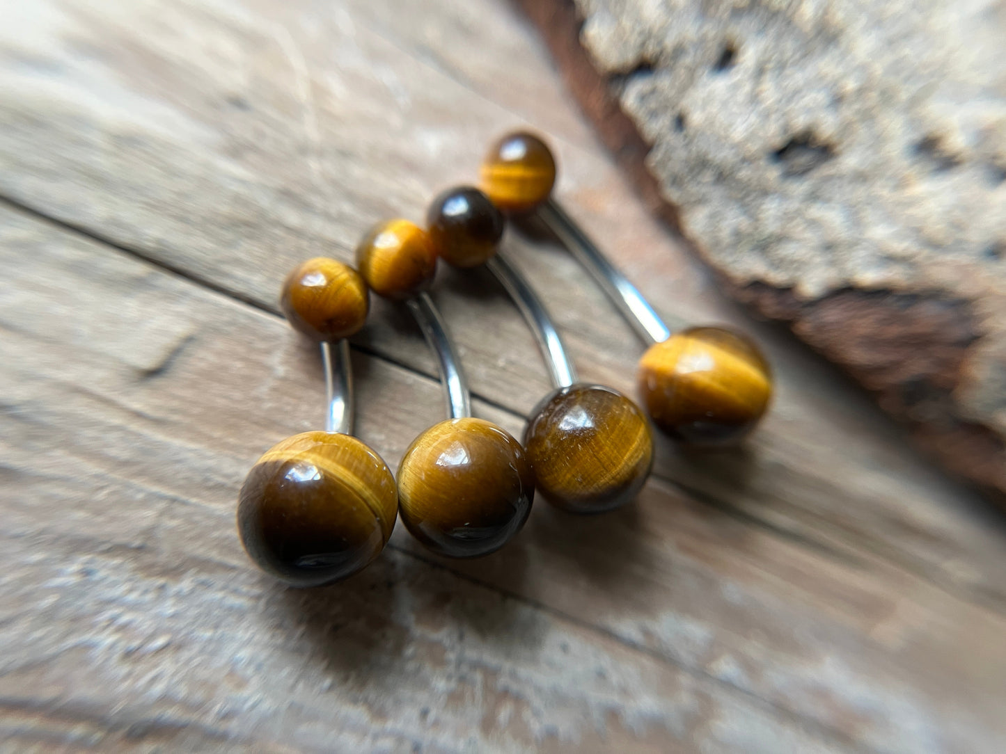 Pick Your Finish Color Yellow Tiger's Eye Natural Stone 14G Curved Barbell