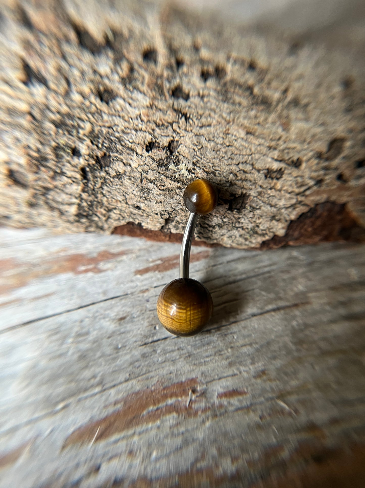 Yellow Tiger's Eye Natural Stone 14G Surgical Steel Curved Barbell