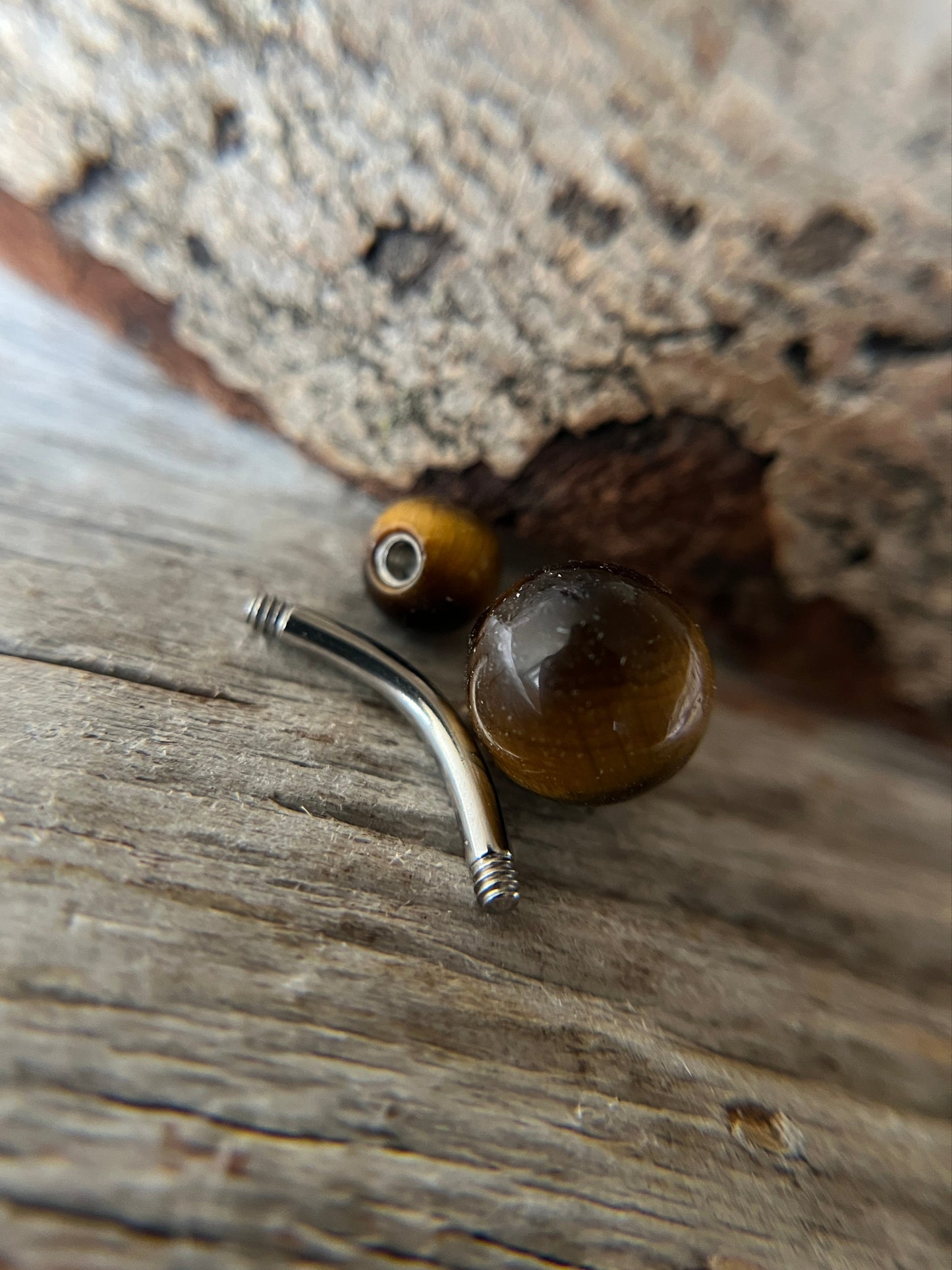 Yellow Tiger's Eye Natural Stone 14G Surgical Steel Curved Barbell