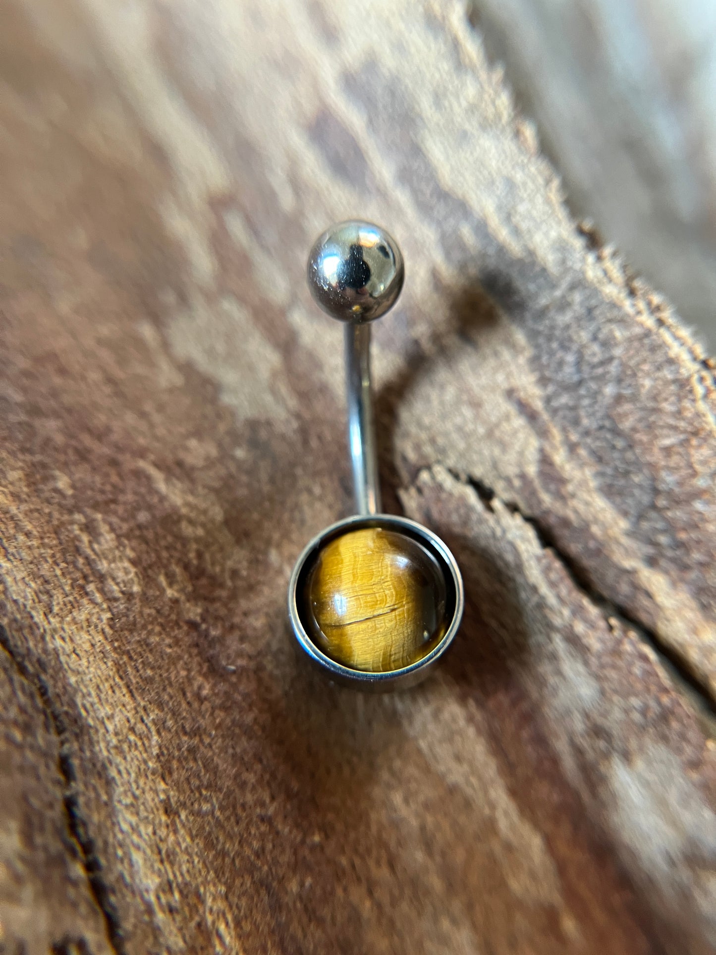 Yellow Tiger's Eye Natural Stone Belly Ring