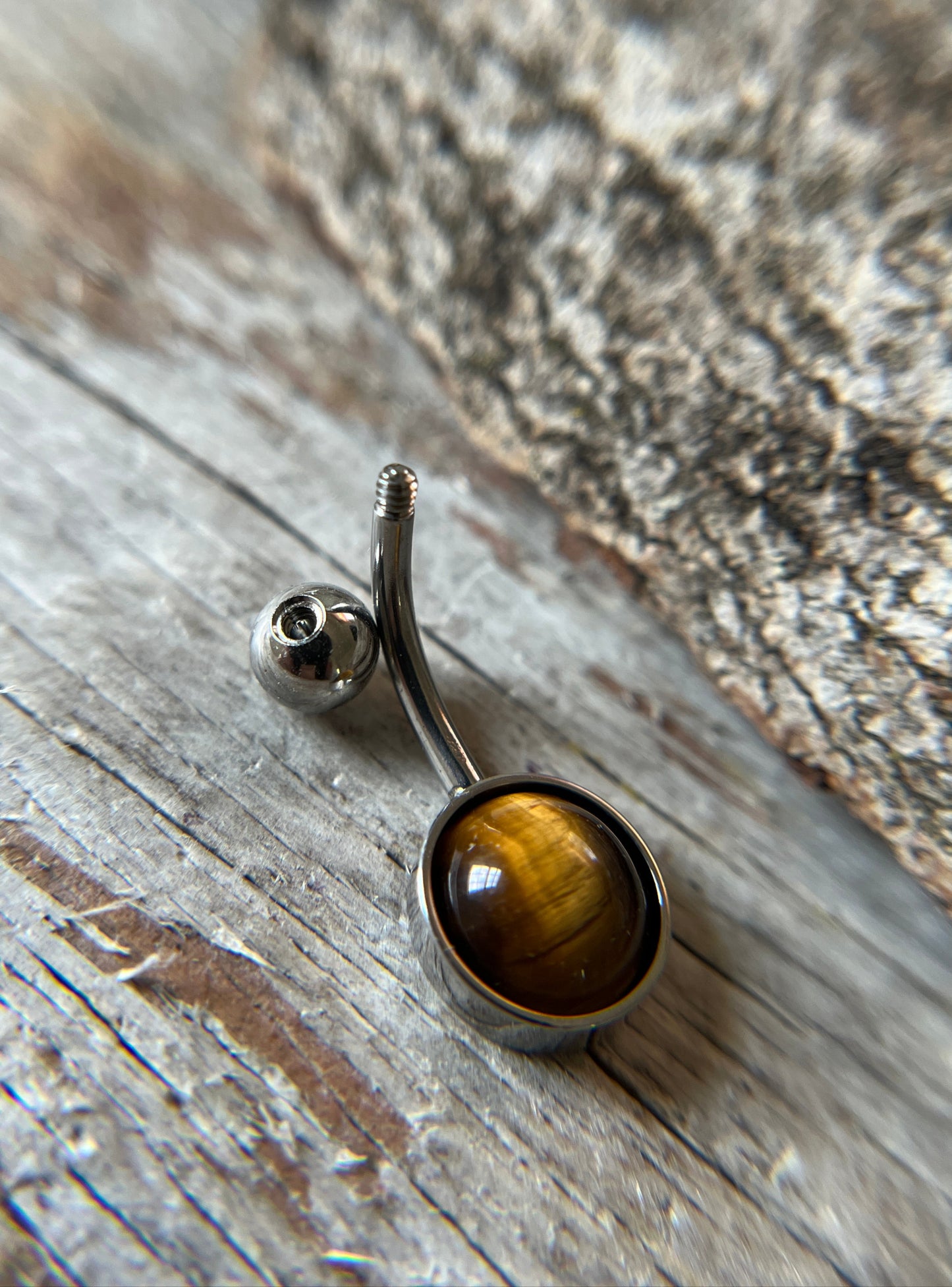 Yellow Tiger's Eye Natural Stone Belly Ring