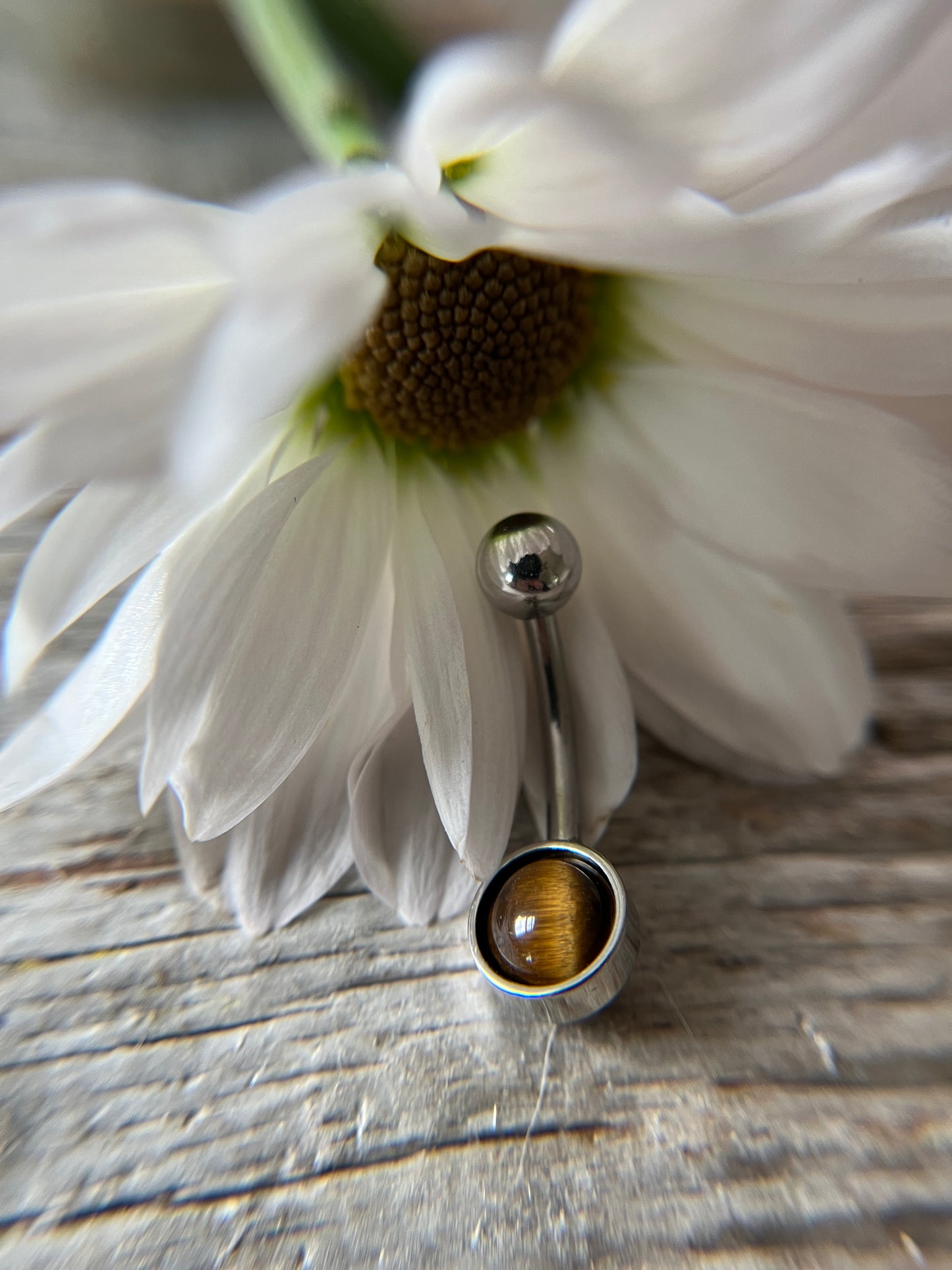 Yellow Tiger's Eye Natural Stone Belly Ring