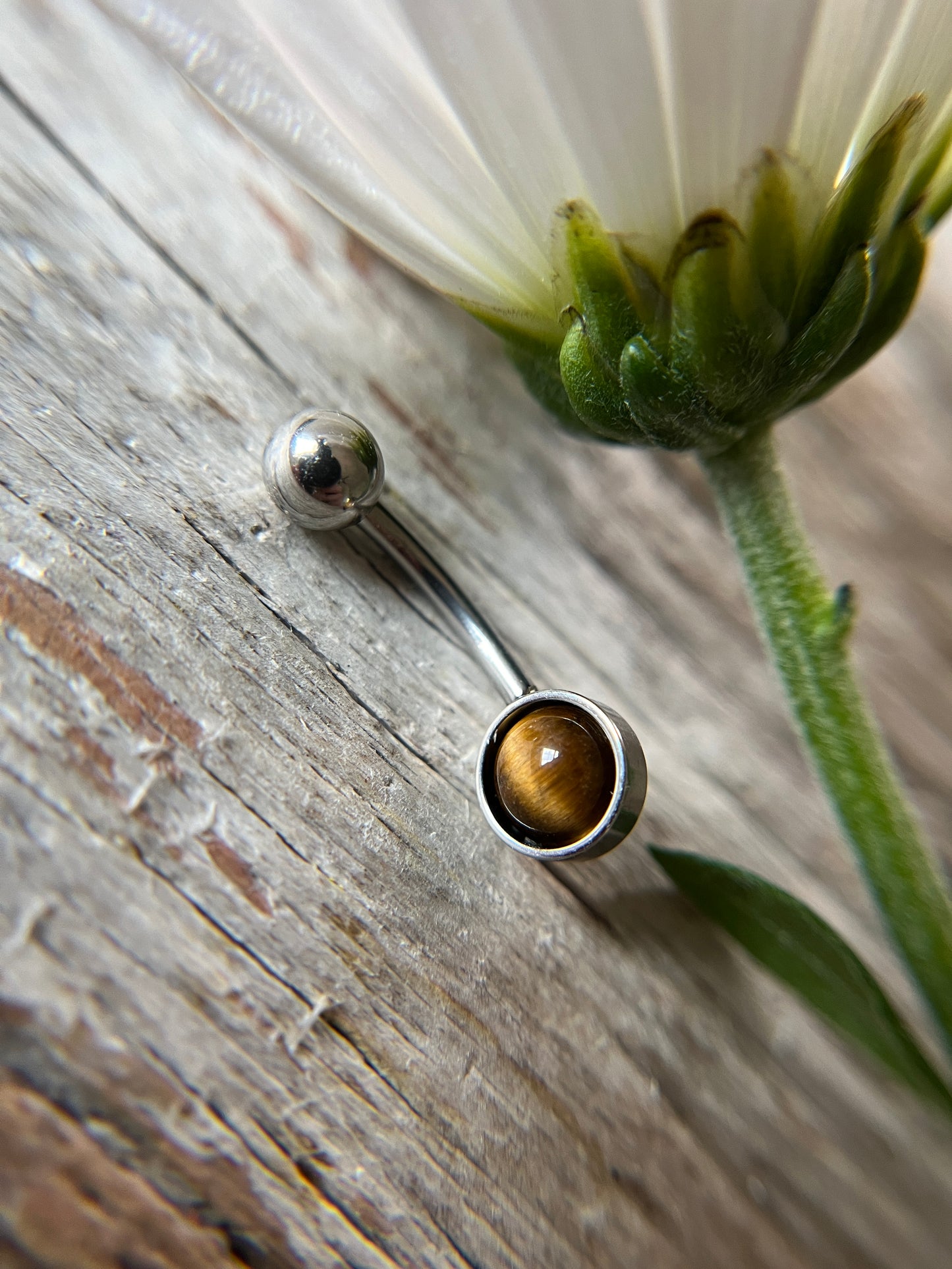 Yellow Tiger's Eye Natural Stone Belly Ring