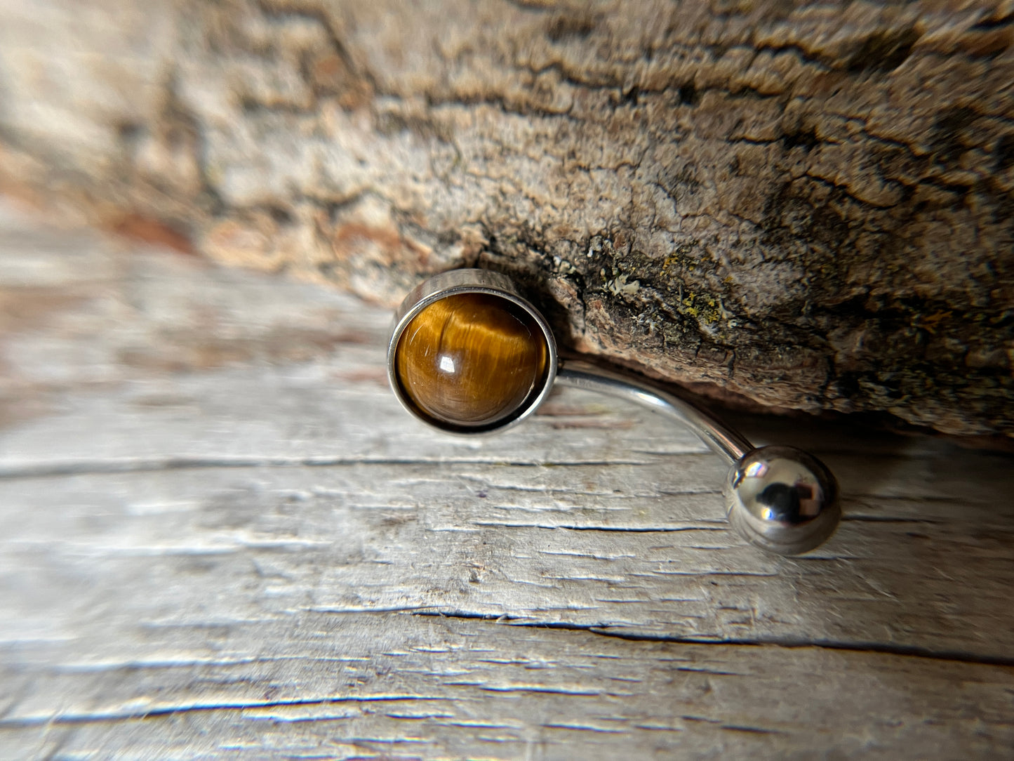 Yellow Tiger's Eye Natural Stone Belly Ring