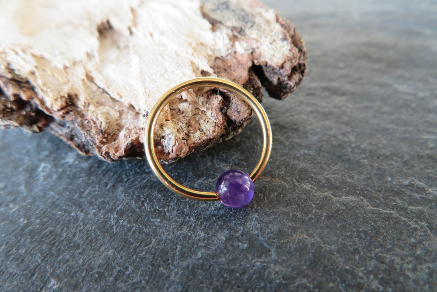 Amethyst Natural Stone Gold Titanium Ion Plated CBR Ring