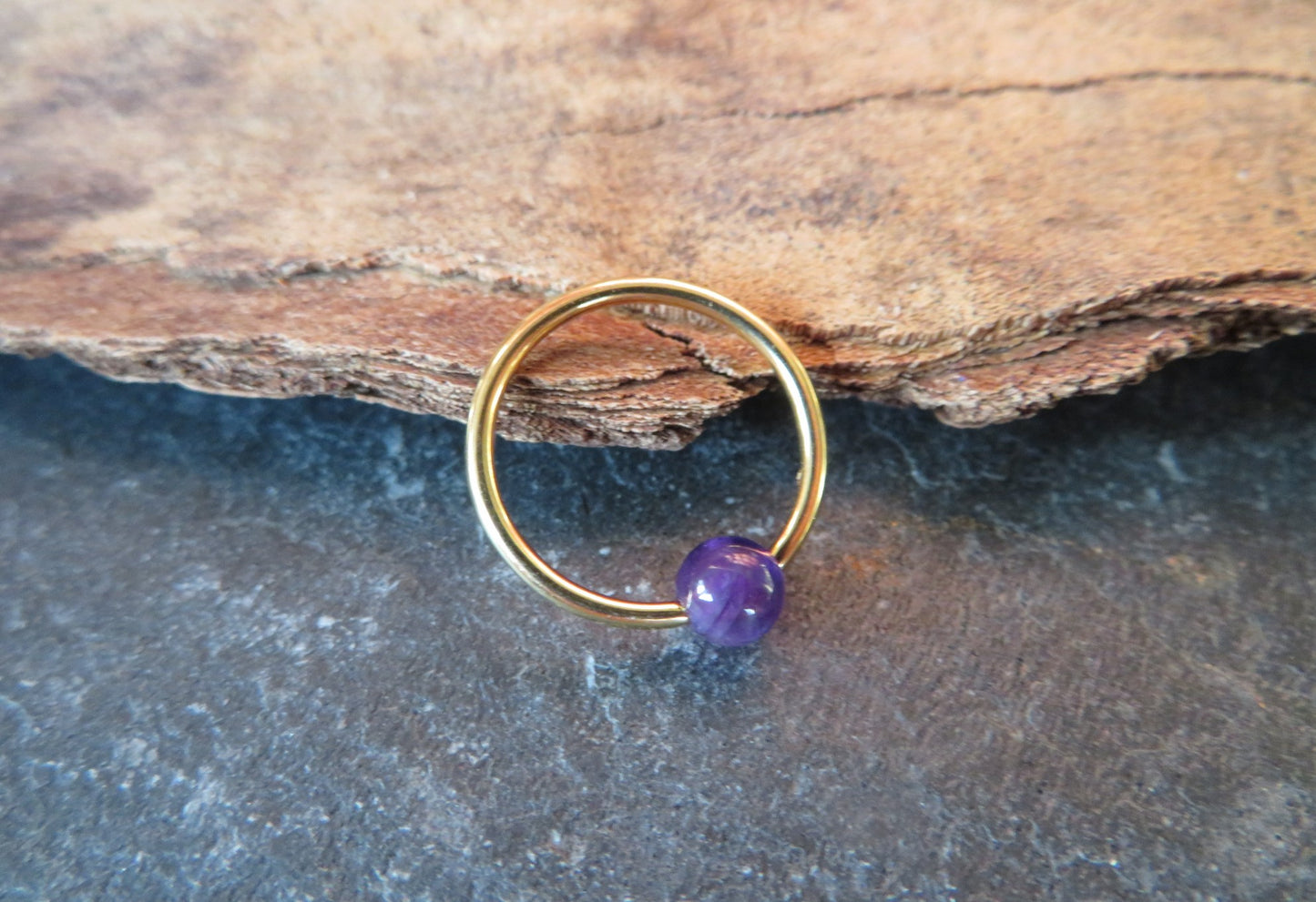 Amethyst Natural Stone Gold Titanium Ion Plated CBR Ring