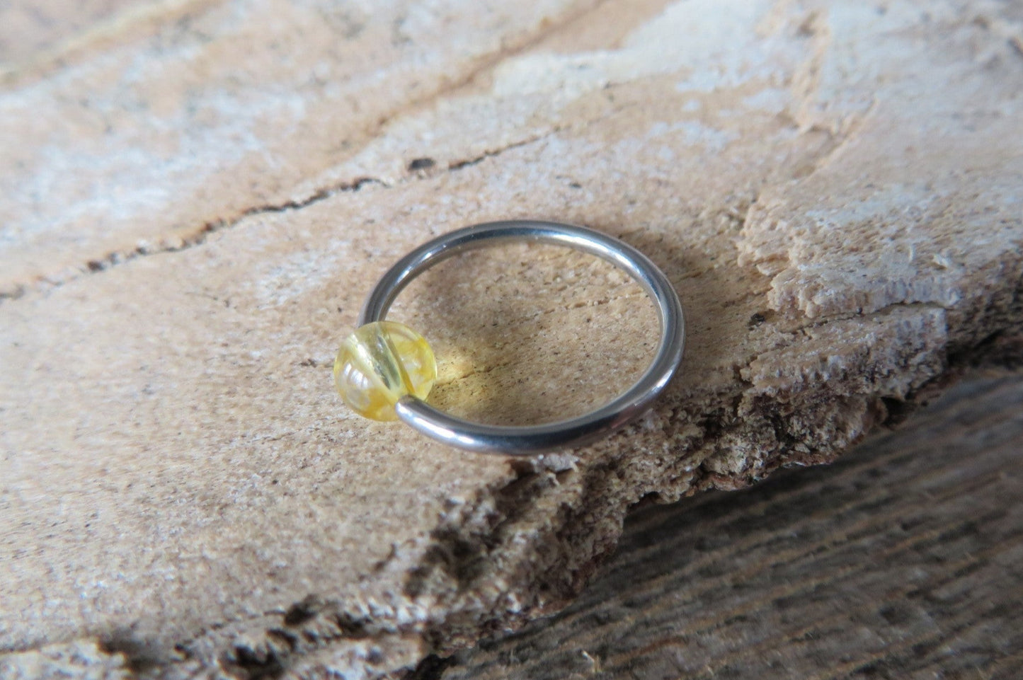 Citrine Natural Stone Surgical Steel CBR Ring