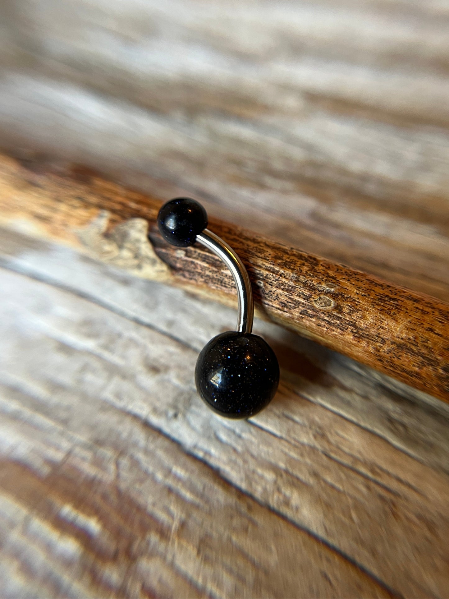 Galaxy Blue Goldstone 14G Implant-Grade Titanium Curved Barbell