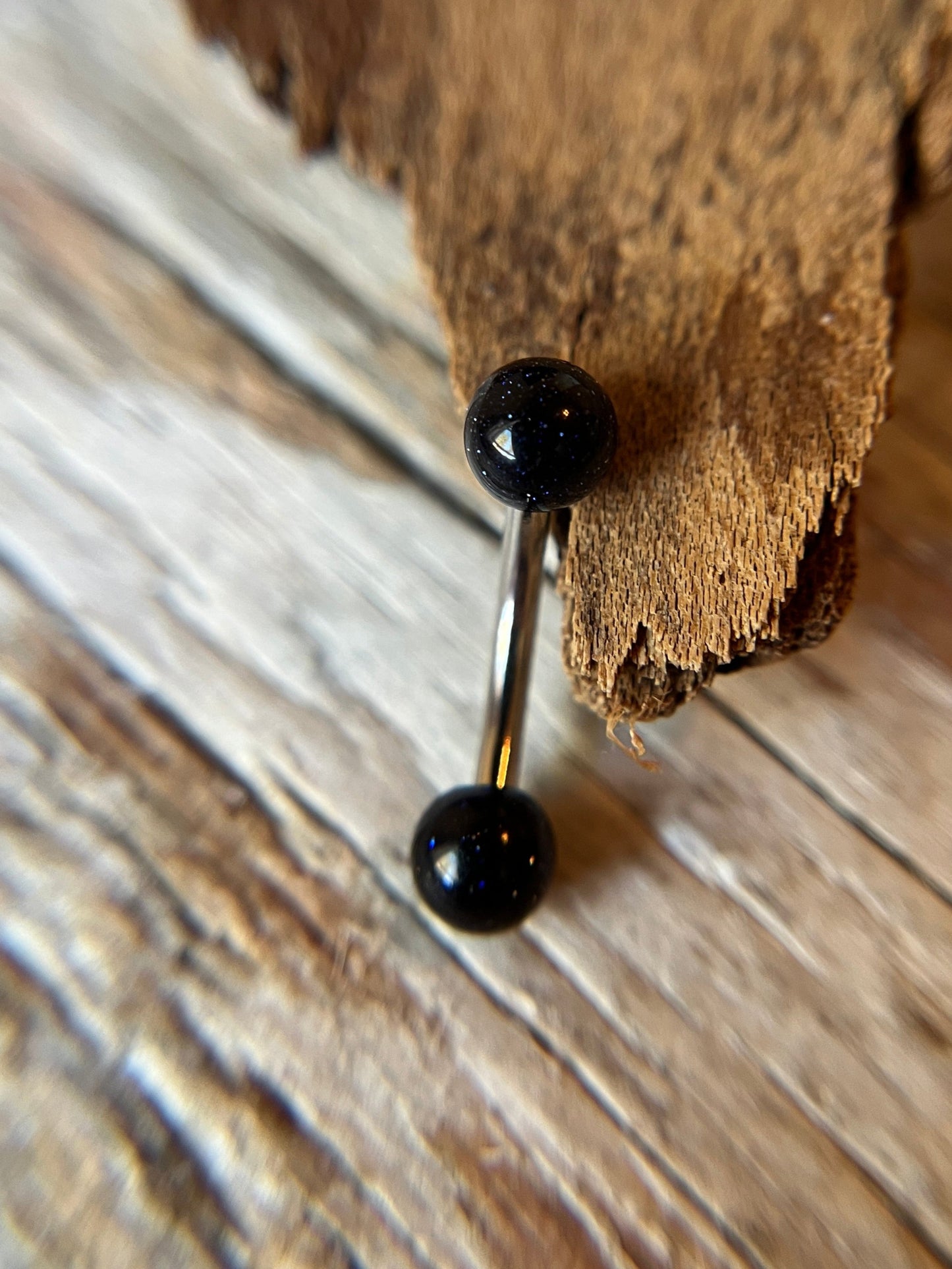 Petite Galaxy Blue Goldstone 14G Surgical Steel Curved Barbell