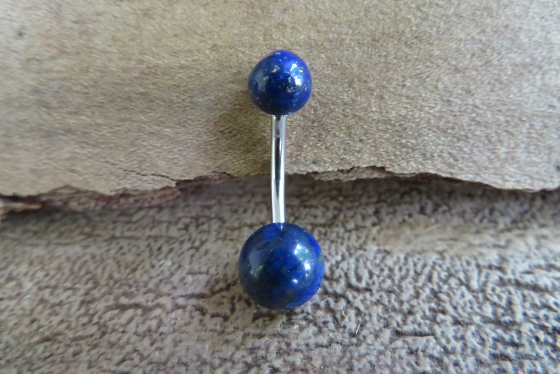 Pick Your Finish Color Lapis Lazuli Natural Stone 14G Curved Barbell