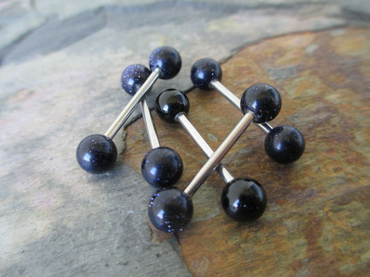 Galaxy Blue Goldstone 316L Surgical Steel Tongue Nipple Barbell