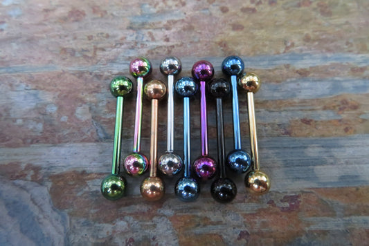 One Single Black Titanium Ion Plated Barbell Nipple Tongue Industrial Ring Barbells Bars 14G (1.6mm) Piercing Custom Length