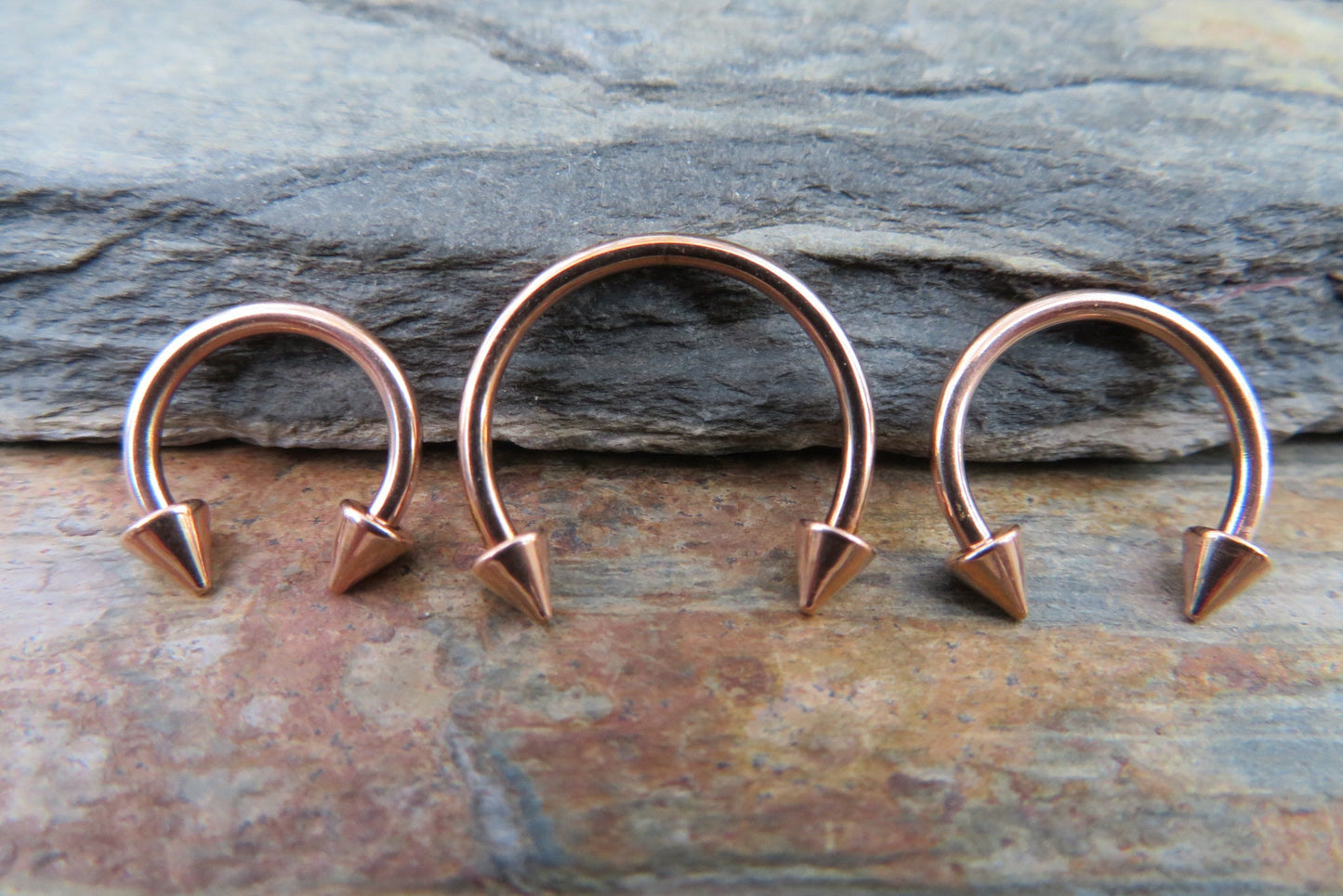 Rose Gold Titanium Ion Plated Spiked 16G (1.2mm) Horseshoe Ring Septum Piercing 316L Surgical Steel Spikes