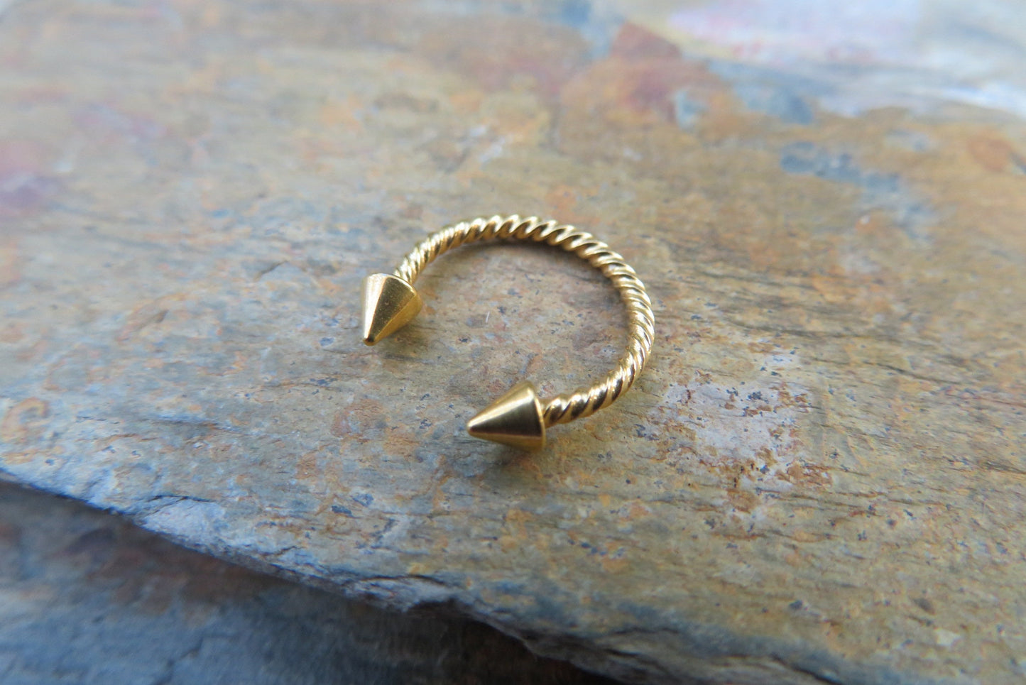 Gold Titanium Ion Plated Twisted Spiked 16G (1.2mm) Horseshoe Ring Septum Piercing 316L Surgical Steel Spikes