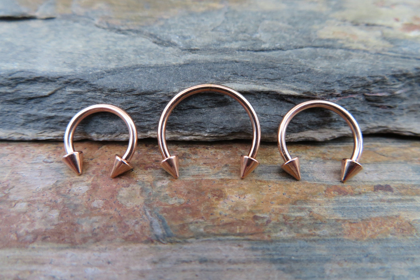 Rose Gold Titanium Ion Plated Spiked 16G (1.2mm) Horseshoe Ring Septum Piercing 316L Surgical Steel Spikes