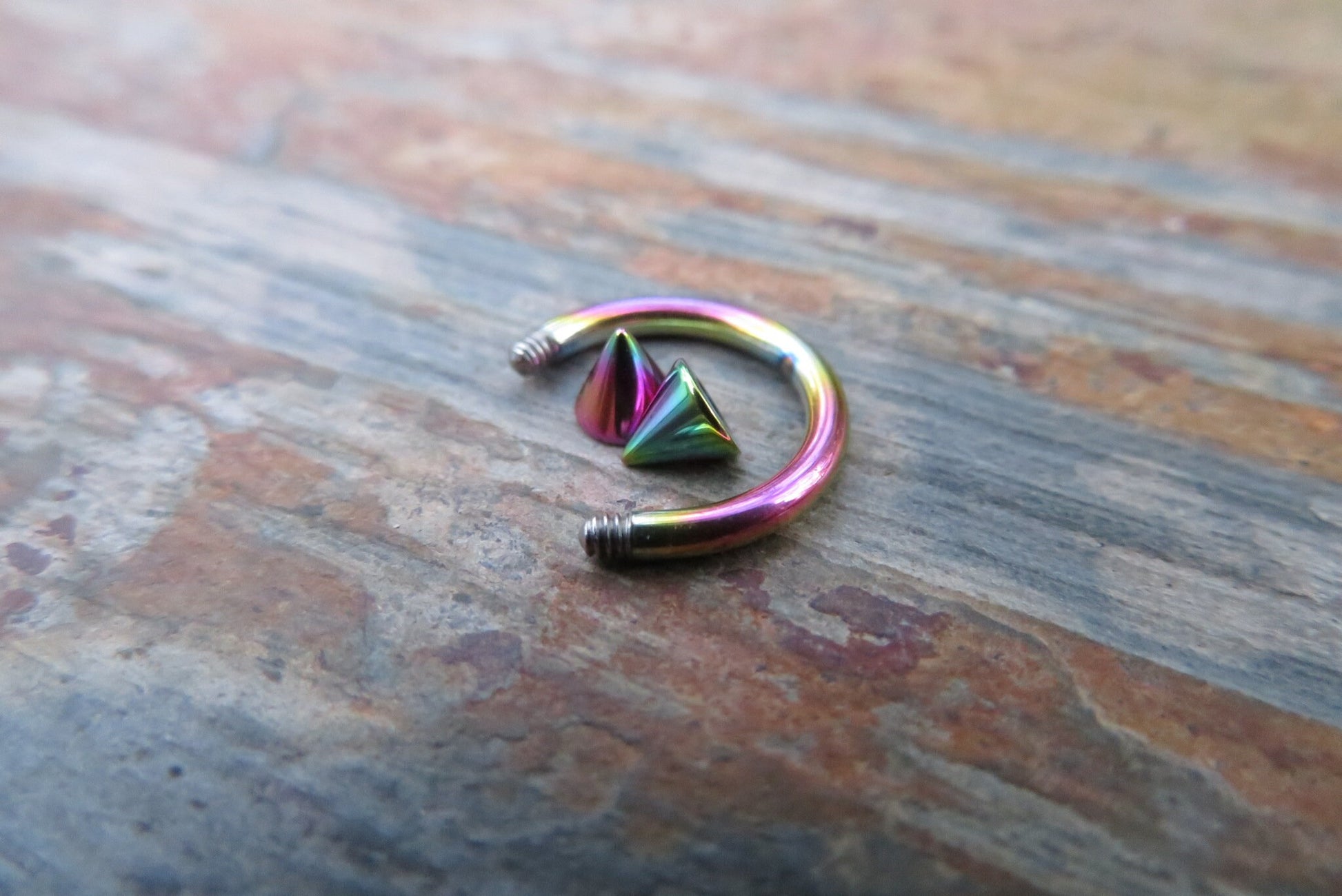 THICK 14G Rainbow Titanium Ion Plated 14G (1.6mm) Horseshoe Nose Ring Septum Piercing 316L Surgical Steel Gauged Up