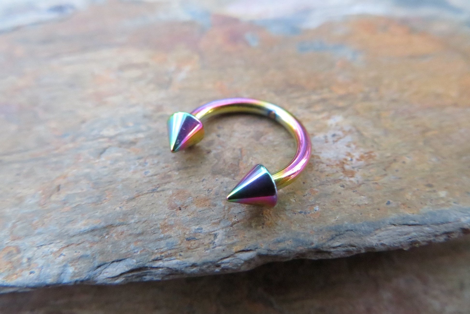 THICK 14G Rainbow Titanium Ion Plated 14G (1.6mm) Horseshoe Nose Ring Septum Piercing 316L Surgical Steel Gauged Up