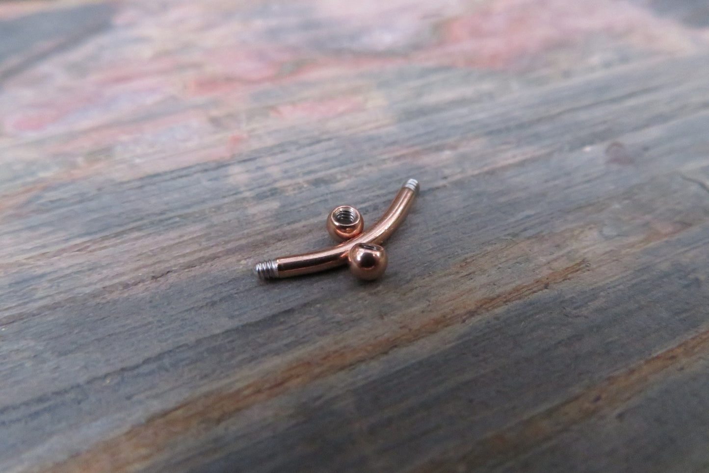 Rose Gold Titanium Ion Plated Tiny Balls Petite Custom Length 14G (1.6mm) Barbell Curve Belly Nipple Tongue Piercing Surgical Steel Base