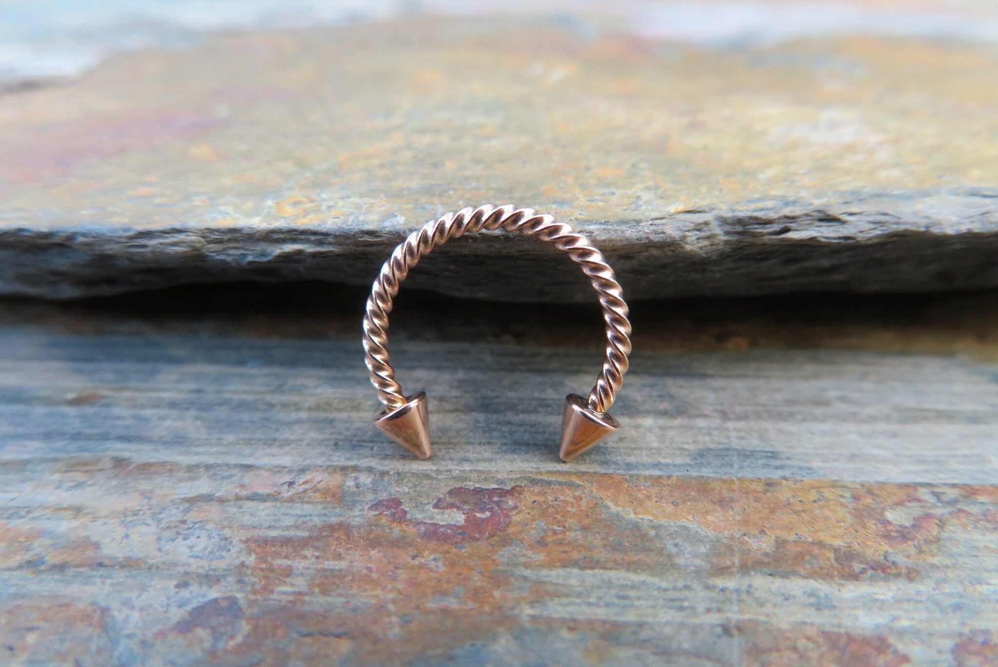 Rose Gold Titanium Ion Plated Twisted Spiked 16G (1.2mm) Horseshoe Ring Septum Piercing 316L Surgical Steel Spikes