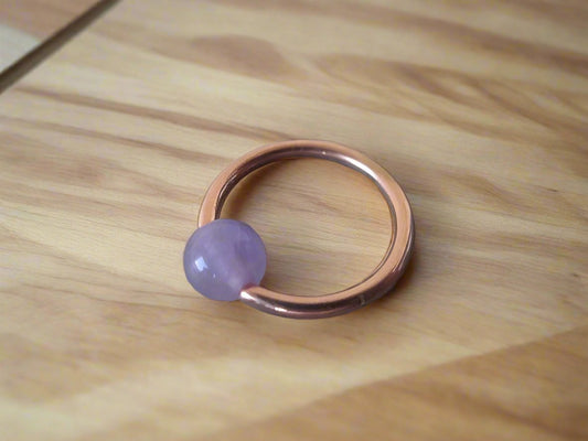 Natural Purple Amethyst Stone Bead Rose Gold Titanium Plated CBR Ring Hoop 16G (1.2mm) 14G (1.6mm) Nose Cartilage Septum Piercing 316L Steel