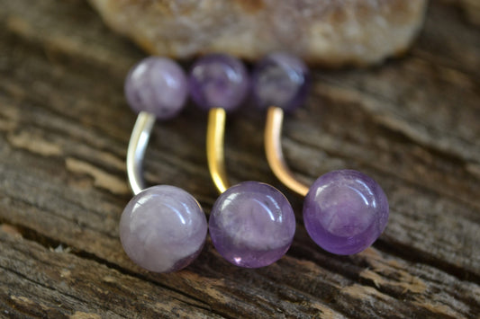 Natural Amethyst Stone Custom Length VCH Christina Navel Belly Ring Bar 14G (1.6mm) Piercing Piercings Barbell Pick Your Finish